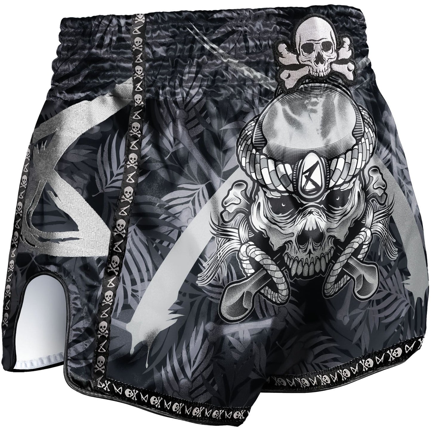 8 WEAPONS - MUAY THAI SHORTS, BONE ISLAND, SCHWARZ