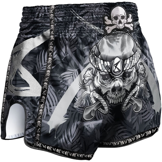 8 WEAPONS - MUAY THAI SHORTS, BONE ISLAND, SCHWARZ