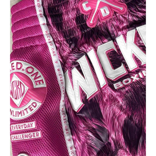 WICKED ONE MUAY THAI SHORTS, HUNTER, PINK-WEISS