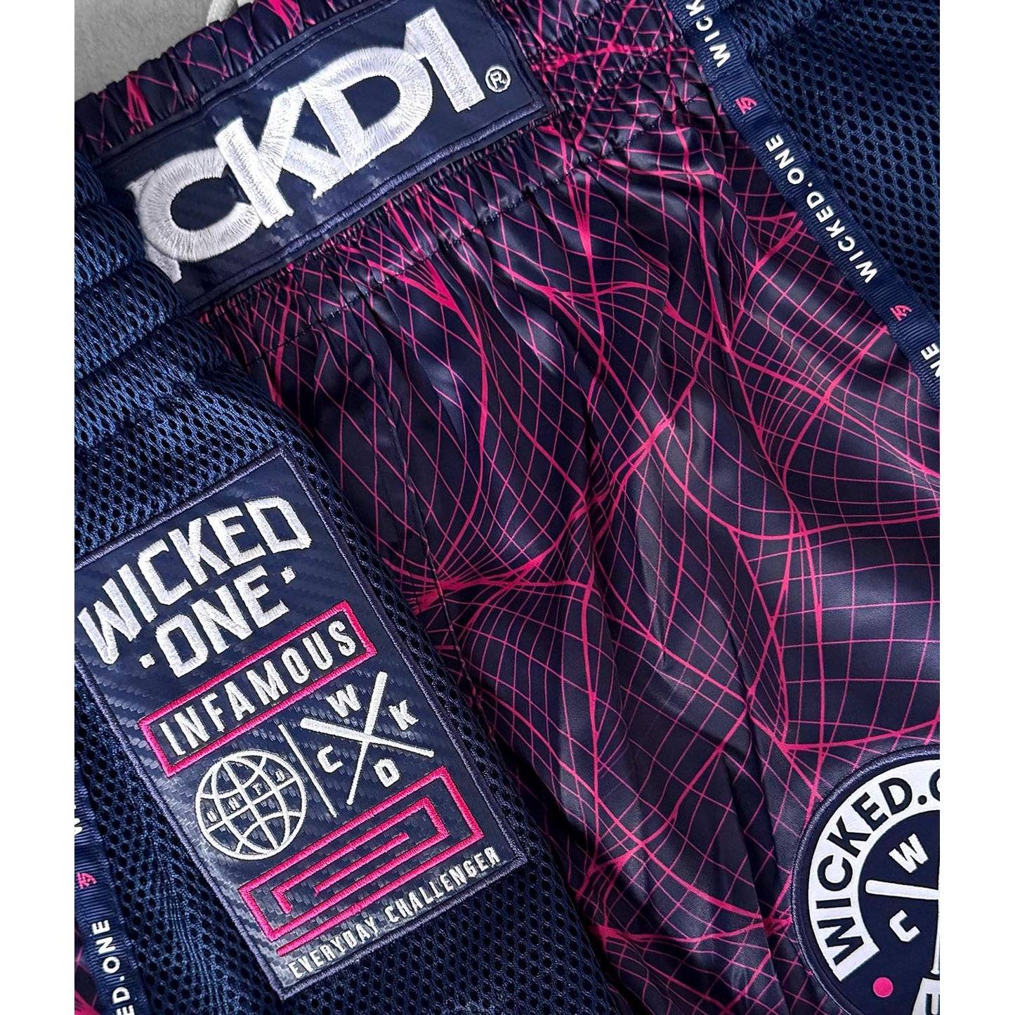 WICKED ONE - MUAY THAI SHORTS, METAVERSE, NAVY-PINK