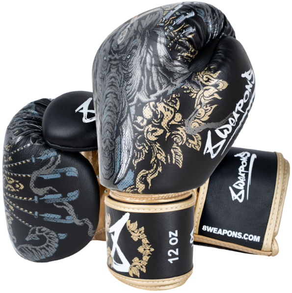 8 WEAPONS - BOXHANDSCHUHE, THREE ELEPHANTS 2.0, SCHWARZ-GOLD