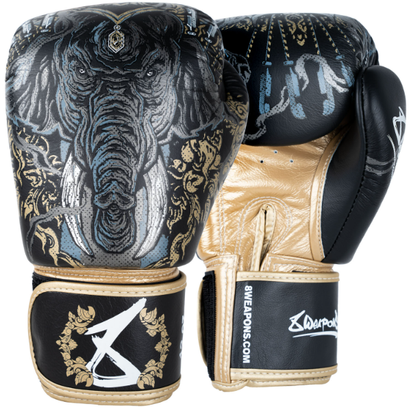 8 WEAPONS - BOXHANDSCHUHE, THREE ELEPHANTS 2.0, SCHWARZ-GOLD