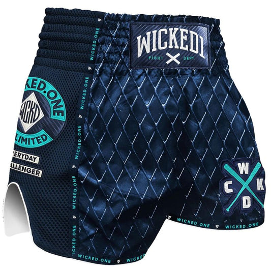 WICKED ONE -  MUAY THAI SHORTS, CAGE, NAVY-WEISS