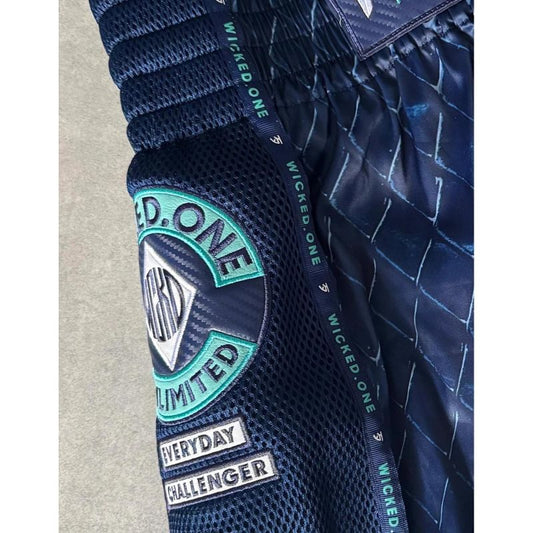WICKED ONE -  MUAY THAI SHORTS, CAGE, NAVY-WEISS