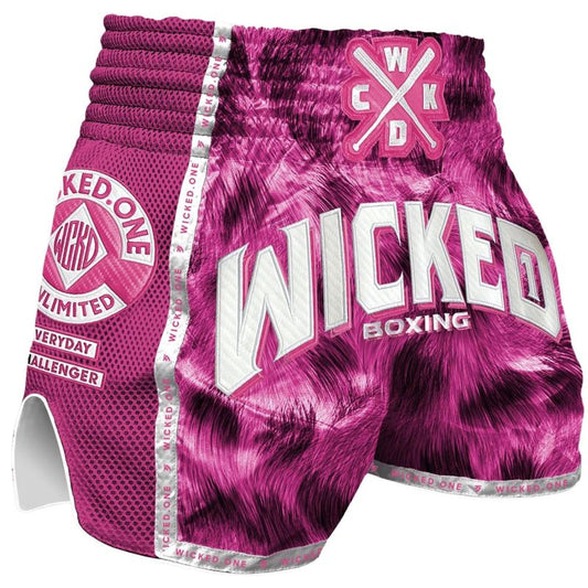 WICKED ONE MUAY THAI SHORTS, HUNTER, PINK-WEISS