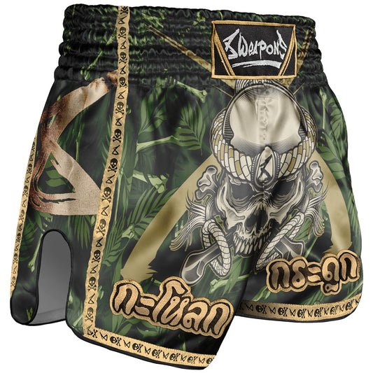 8 WEAPONS -  MUAY THAI SHORTS, BONE ISLAND, OLIVE-GOLD