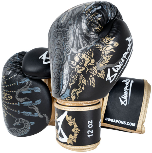 8 WEAPONS -  BOXHANDSCHUHE, THREE ELEPHANTS 2.0, SCHWARZ-GOLD